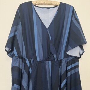 Bloomchic Faux Wrap Elastic Waist High Low Tunic Blouse 22/24 Blue stripes